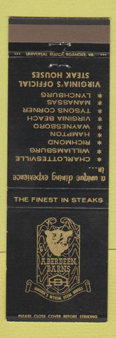 Matchbook Cover - Aberdeen Barns Charlottesville Richmond Hampton Manassas VA