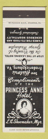 Matchbook Cover - Princess Anne Hotel Fredericksburg VA
