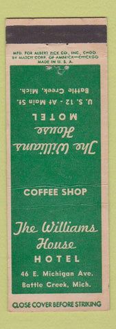 Matchbook Cover - The Williams House Hotel Battle Creek MI