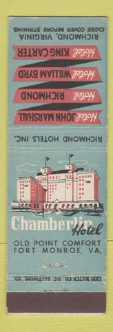 Matchbook Cover - Chamberlin Hotel Fort Monroe VA Richmond