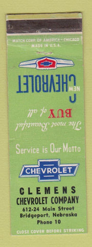 Matchbook Cover - Clemens Chevrolet Bridgeport NE WORN