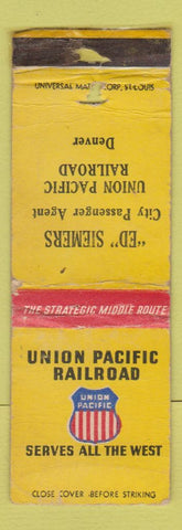 Matchbook Cover - Union Pacific Railroad Denver Colorado Ed Siemers POOR