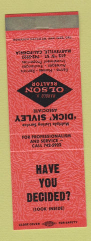 Matchbook Cover - Harold Olson Real Estates Marysville CA WEAR