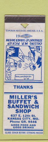 Matchbook Cover - Miller's Buffet Sandwich Shop Kansas City MO WORN