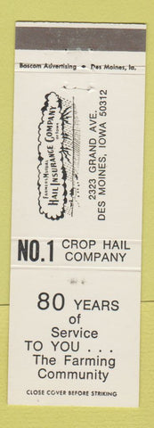 Matchbook Cover - Hail Insurance Company Des Moines IA
