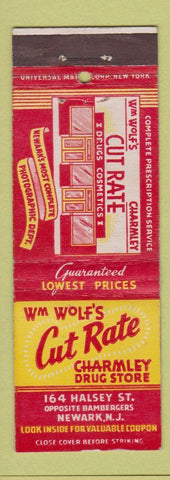 Matchbook Cover - Wm Wolf's Cut Rate Drum Newark NJ