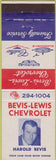 Matchbook Cover - Bevis Lewis Chevrolet Oldsmobile Cadillac Key West FL
