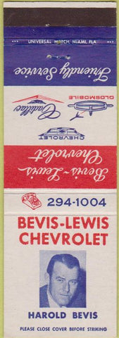 Matchbook Cover - Bevis Lewis Chevrolet Oldsmobile Cadillac Key West FL