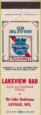 Matchbook Cover - Lakeview Bar Lavalle WI Pabst beer