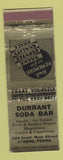 Matchbook Cover - Durrant Soda Bar Athens PA GREEN GOLD