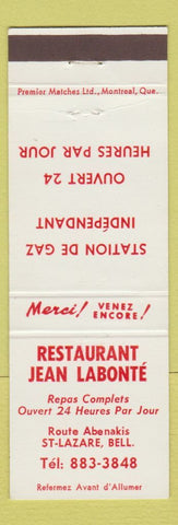 Matchbook Cover - Restaurant Jean Labonte St Lazare QC