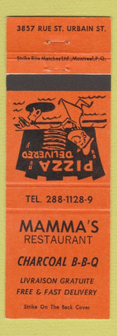 Matchbook Cover - Mamma's Restaurant Pizza QC