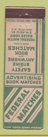 Matchbook Cover - Federal Matches green LONG WEAR