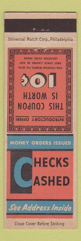 Matchbook Cover - Check Cashing Philadelphia PA