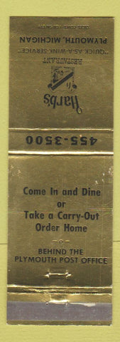 Matchbook Cover - Harb's Restaurant Plymouth MI