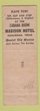Matchbook Cover - Madison Hotel Harlingen TX Weslaco Donna