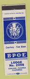 Matchbook Cover - Elks Lodge Sunland Tujunga CA