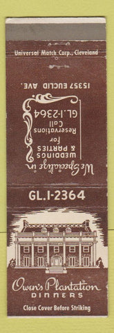 Matchbook Cover - Owen's Plantation Restaurant Cleveland OH