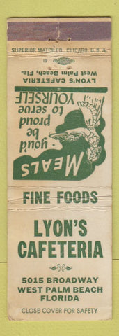 Matchbook Cover - Lyon's Cafeteria West Palm Beach FL WORN