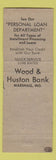 Matchbook Cover - Wood & Huston Bank Marshall MO