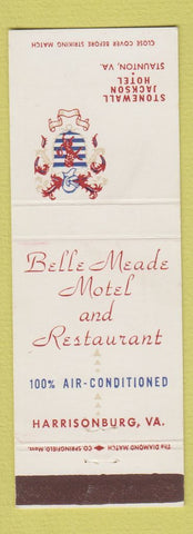 Matchbook Cover - Belle Meade Motel Harrisonburg VA Stonewall Jackson Staunton
