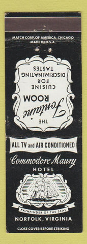 Matchbook Cover - Commodore Maury Hotel Norfolk VA