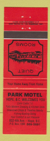 Matchbook Cover - Park Motel Hope BC