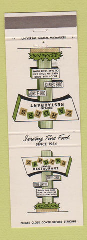 Matchbook Cover - Zarders Restaurant Milwaukee WI