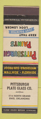 Matchbook Cover - Pittsburgh Paints Plate Glass Enid OK