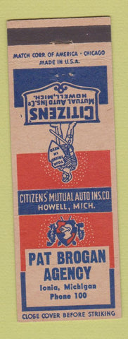 Matchbook Cover - Citizens Mutual Insurance Pat Brogan Ionia MI