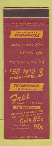 Matchbook Cover - Technifinish Art Prints Enlargements Rochester NY