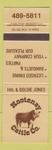 Matchbook Cover - Kootenay Cattle Company