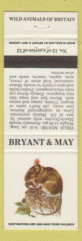 Matchbook Cover - Bryant and May Wild Animals Field Mouse UK