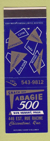 Matchbook Cover - Snack Bar Tabagie 500 Chicoutimi QC