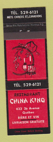 Matchbook Cover - China King Chinese Restaurant Quebec QC