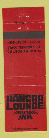 Matchbook Cover - Hangar Lounge Airport Inn Des Moines IA