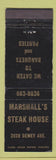 Matchbook Cover - Marshall's Steak House WEAR