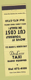 Matchbook Cover - DeLuxe Taxi Hertz Truck Rentals North Bay ON