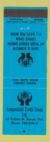 Matchbook Cover - Kempenfeldt Credit Union Barrie ON