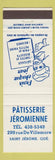 Matchbook Cover - Patisserie Jeromienne Restaurant St Jerome QC