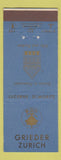 Matchbook Cover - Grieder Zurich Switzerland Silk and Fashion