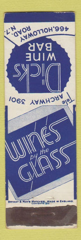 Matchbook Cover - Dicks Wine Bar UK England