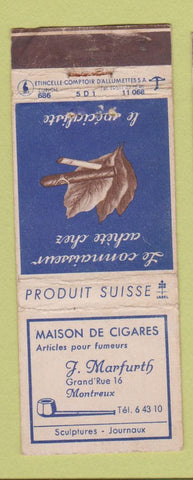 Matchbook Cover - Maison de Cigares tobacco J Marfurth Switzerland WEAR