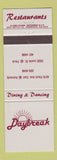 Matchbook Cover - Daybreak Restaurants Toronto? ON