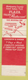 Matchbook Cover - Plaza Italian Restaurant Rockville MD