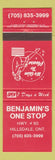 Matchbook Cover - Benjamin's One Stop Hillsdale ON girlie