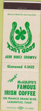 Matchbook Cover - McAuliffe's Irish Cofee Lagunitas CA