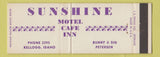 Matchbook Cover - Sunshine Motel Cafe Inn Kellogg ID Full Length