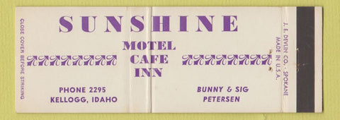 Matchbook Cover - Sunshine Motel Cafe Inn Kellogg ID Full Length