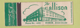 Matchbook Cover - Allison Hotel Vernon BC WORN Full Length